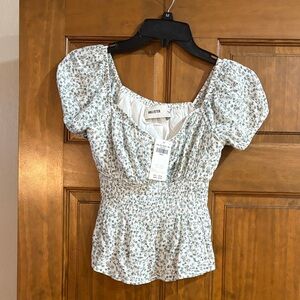 Hollister Floral Blouse - White and Green, new with tags